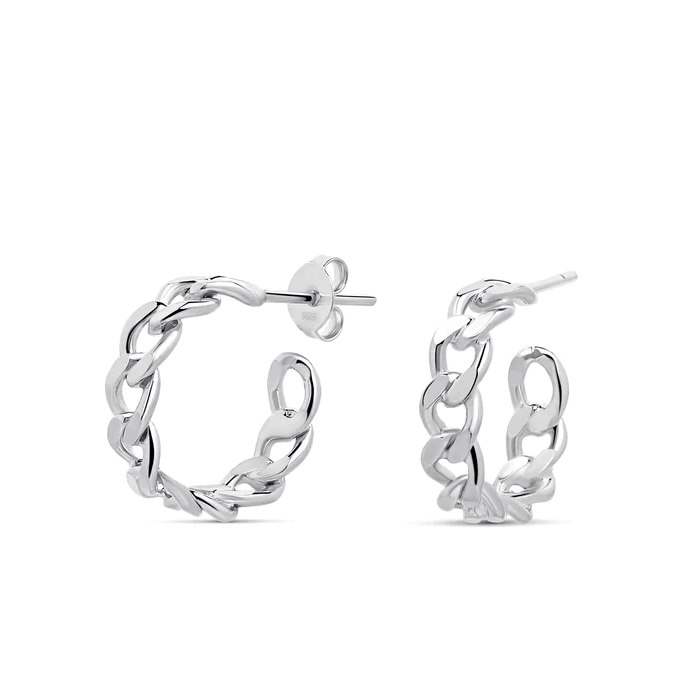 Curb Link Hoop Earrings 925 Silver with Gold Vermeil