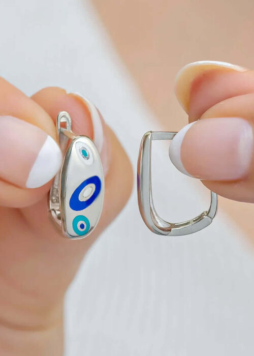 Evil Eye Pattern Handcrafted Earrings in 925 Sterling Silver