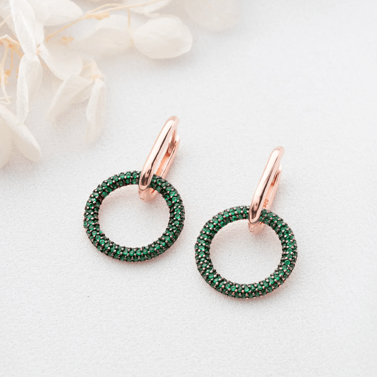 Huggie Earrings with Dangle Cluster Gemstone Charms - Image 5