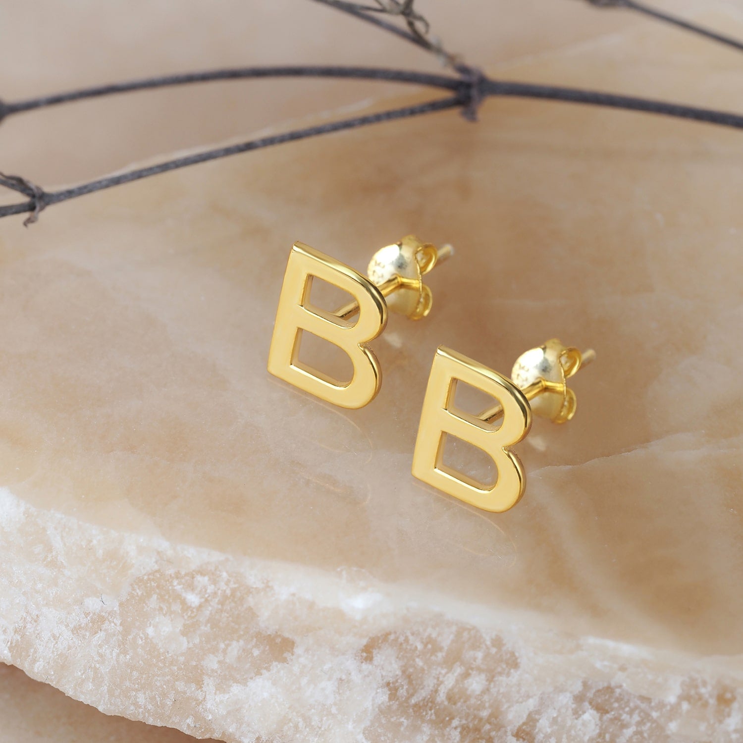 Set Stud Earrings and Ring Gold-Plated AB Letters - Image 2