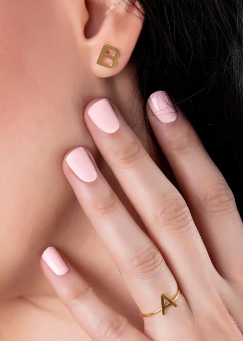 Set Stud Earrings and Ring Gold-Plated AB Letters