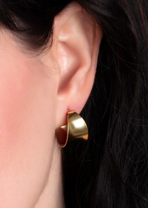 Wide Huggie Stud Hoops Silver Earrings with Gold Overlay